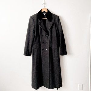 Karen 100% Wool Vintage Grey Herringbone Trench Peacoat Sz 12